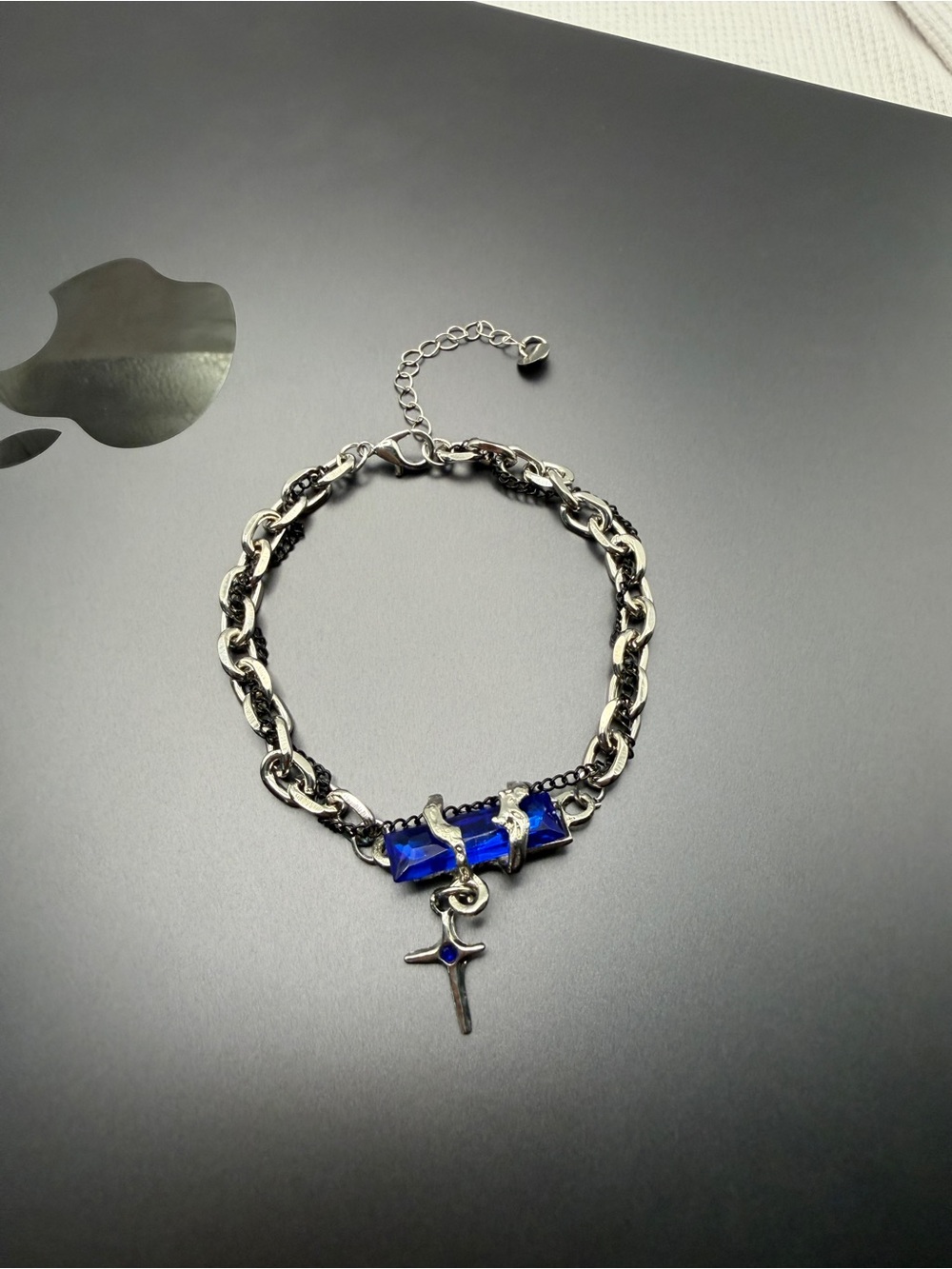 Blue Cyber Cross Bracelet
